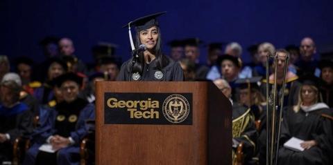As SGA president, Pooja Juvekar addressed Georgia Tech's incoming first-years at Convocation.